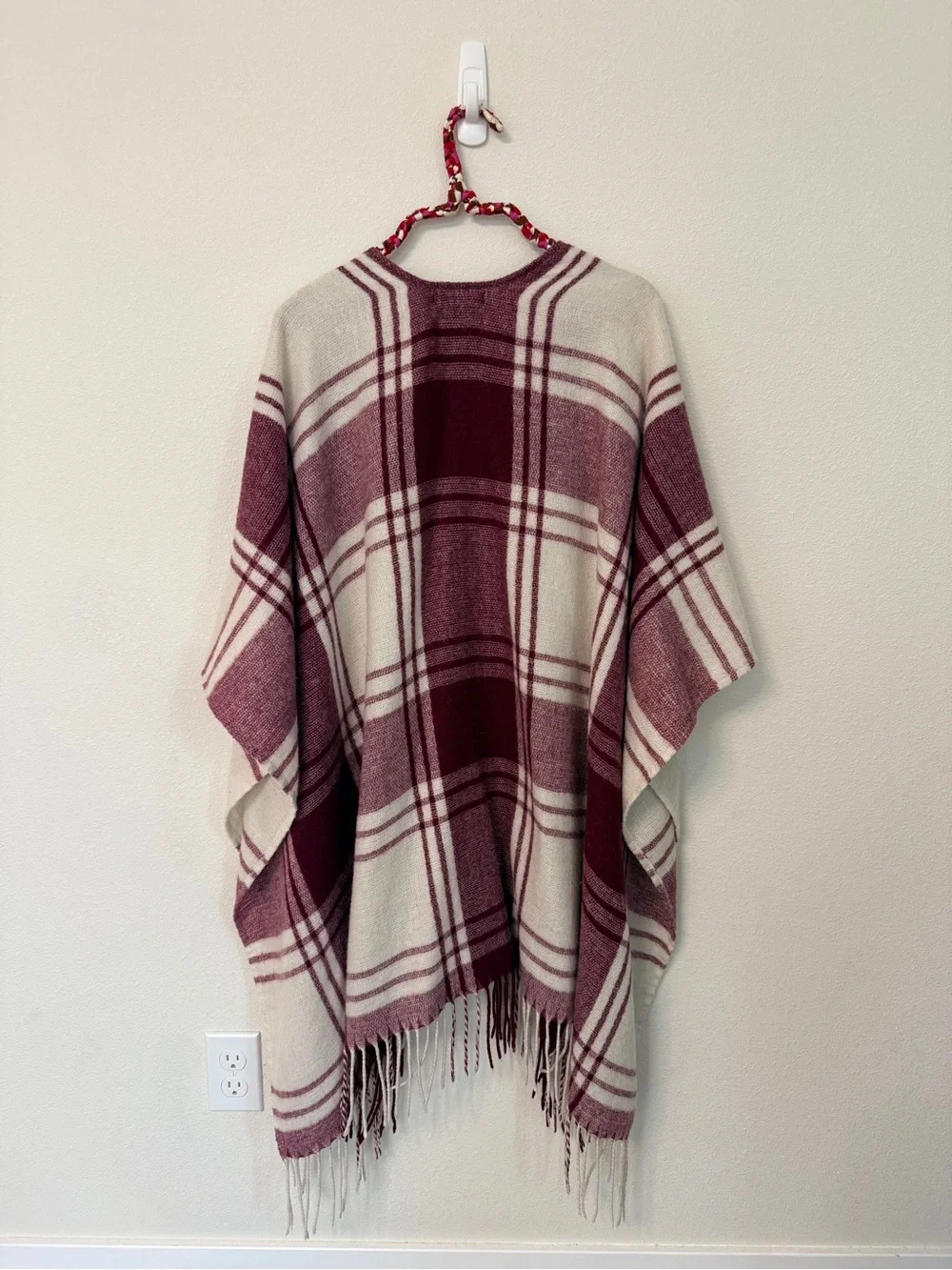 Banana Republic Cashmere Wrap Mariana Plaid Fringe Poncho Blanket Cape Wool OS